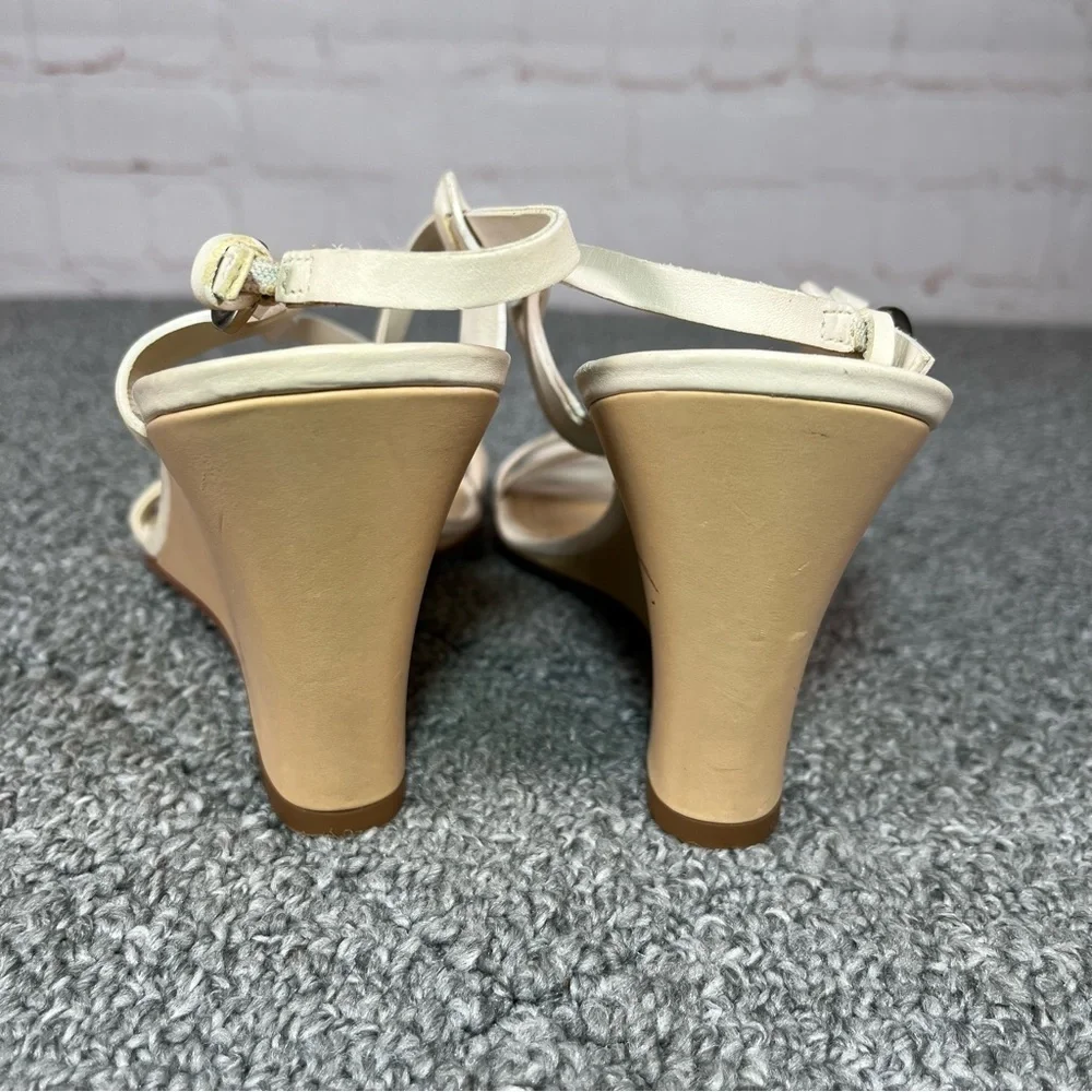Ann Taylor Strappy Sling Back Wedge Heel Sandals Ivory Size 9.5